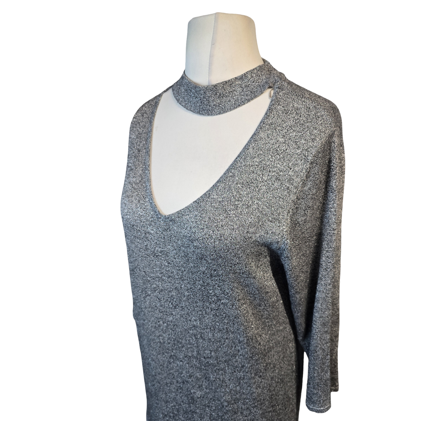 F&F Silver Sparkle Choker Knit – Longer Length – 3/4 Sleeves – Size 16