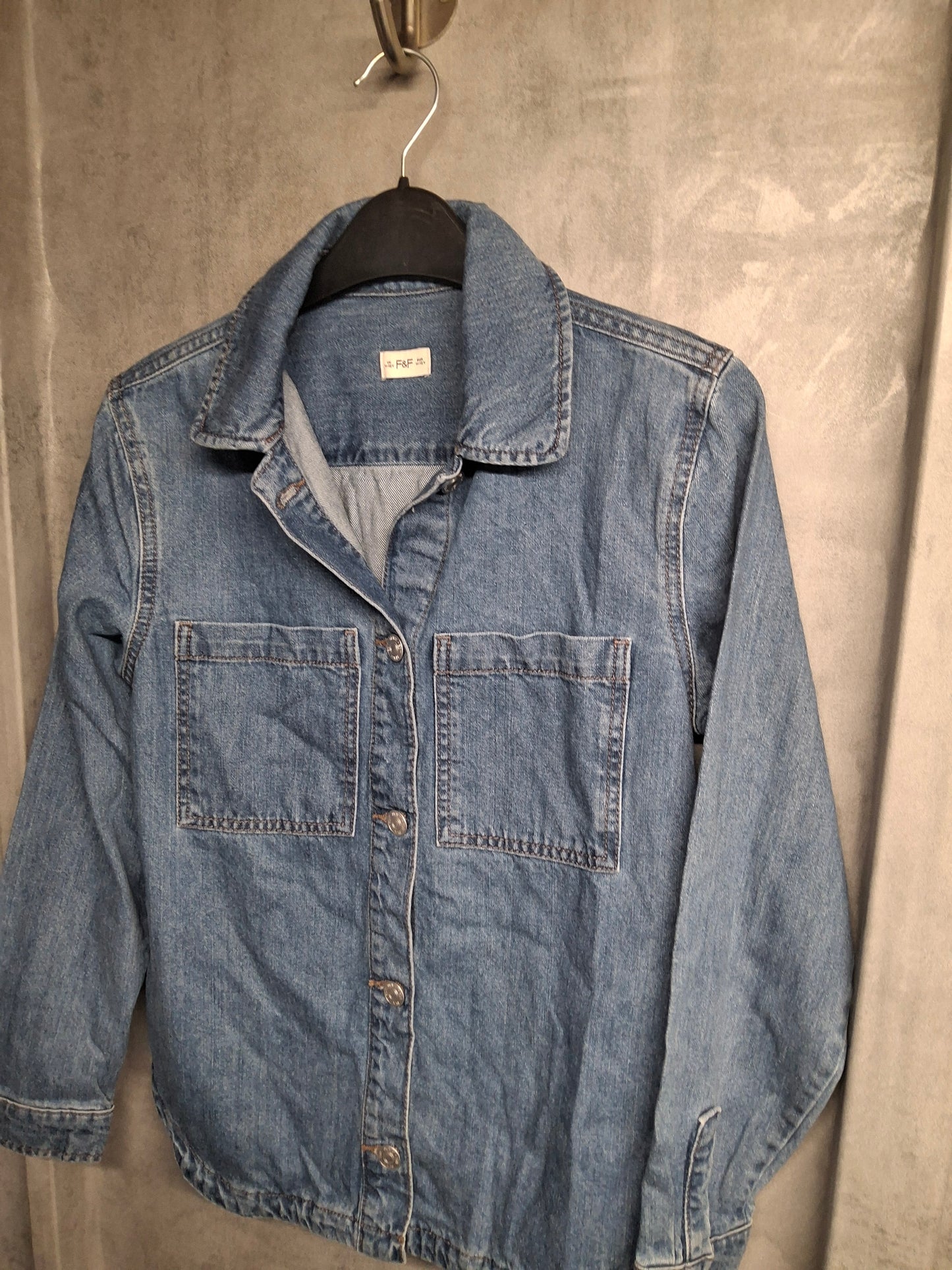 F&F Kids Girl's Blue Denim Shirt – Age 11–12 Years – 100% Cotton Oversized