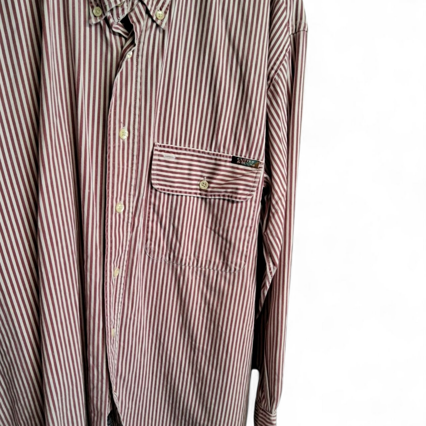 Cutter & Buck Vintage Red/White Striped Shirt – Long Sleeve, Size M, Button Down, Made in HK