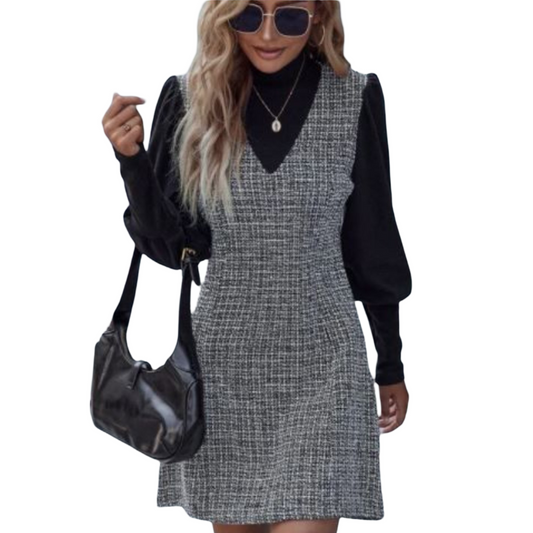 SHEIN Grey & Black High-Neck Mini Dress – Pinafore Style – Size L (UK size 12/14)