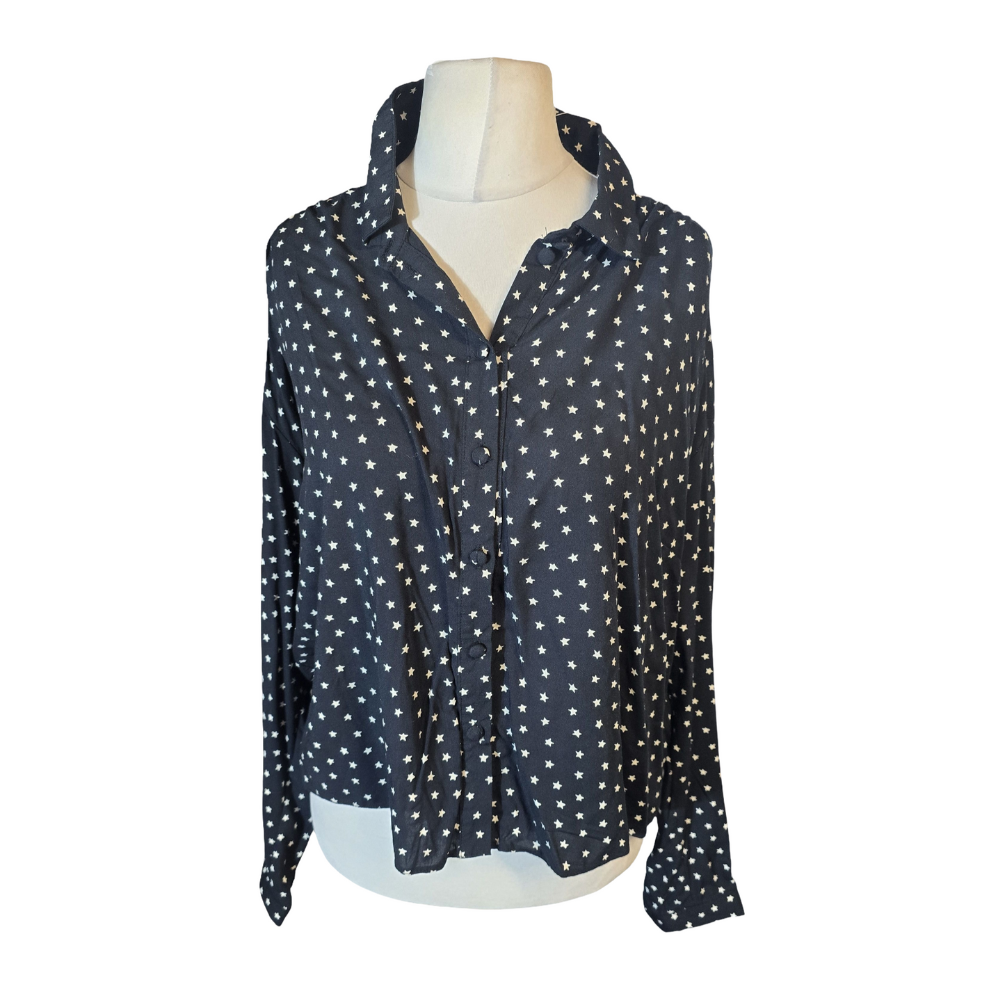 George Black & White Star Print Relaxed Shirt – Size 16 – NWT – Festive & Easy-Wear