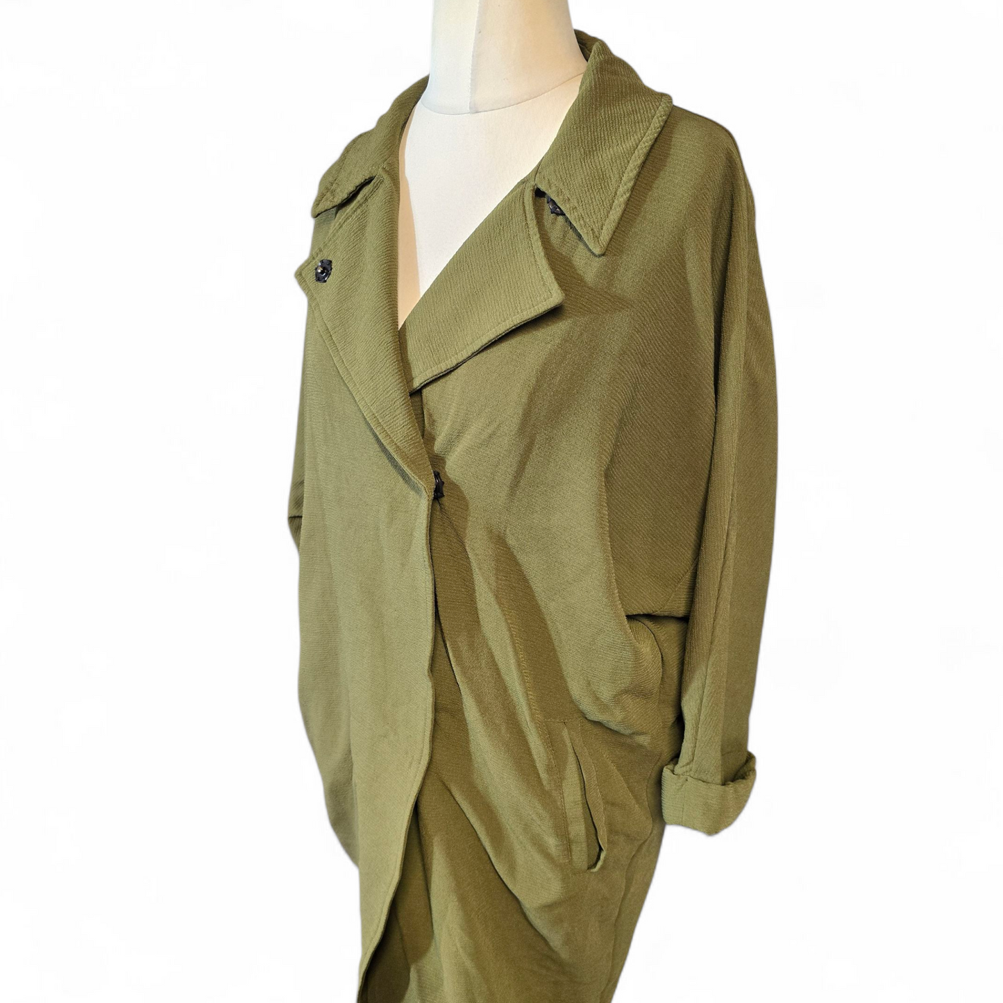 Topshop Khaki Green Oversized Midi Blazer – Size 10 – Lightweight Relaxed Fit