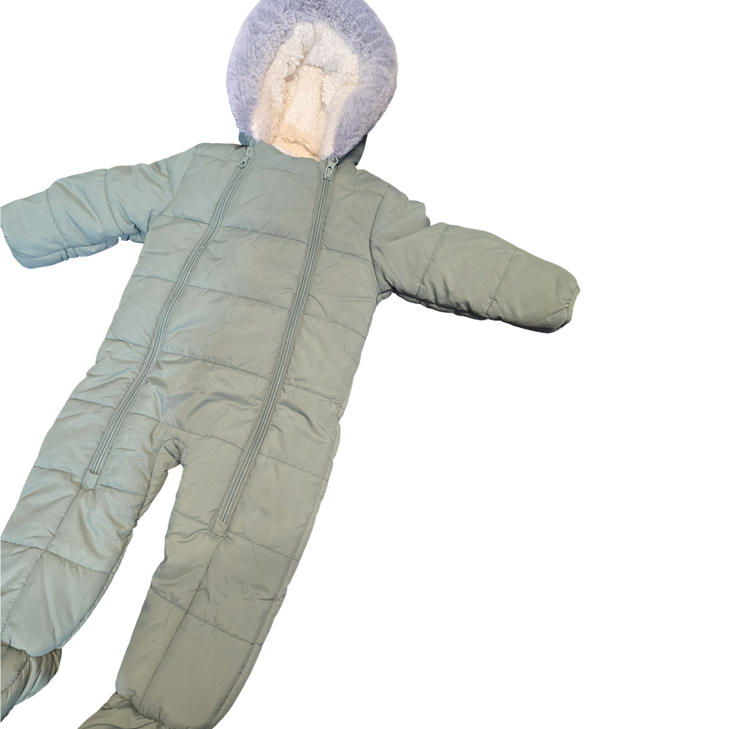 George Boys Khaki Green Fleece-Lined Snowsuit – Hooded – 6-9 Months