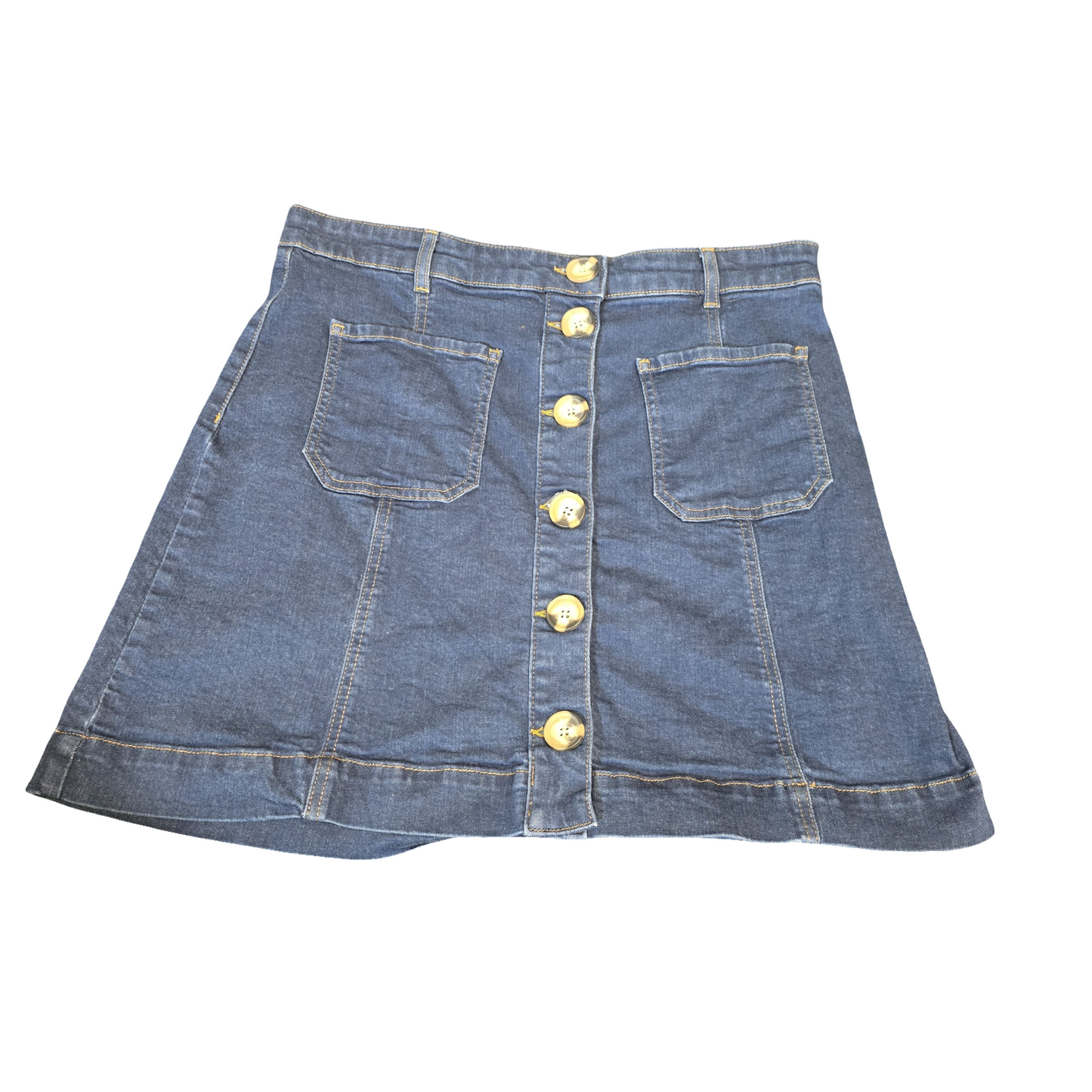 Oasis Blue Denim Button-Front Mini Skirt – Size 14