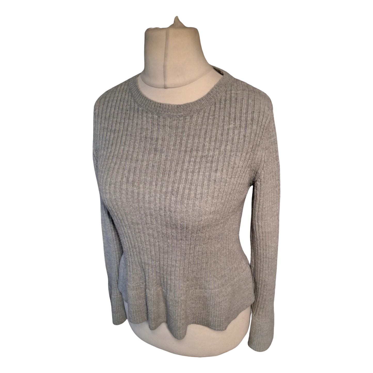 M&S Grey Peplum Knit Jumper – Size 10 – Flared Sleeves