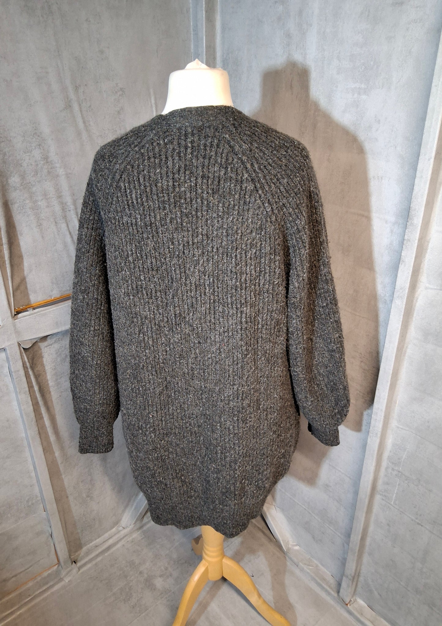 F&F Grey Chunky Knit Open Midi Cardigan – Size 16/18 – Polyester/Acrylic