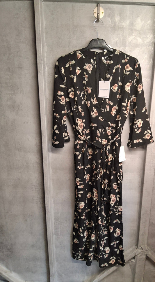 Glamorous Petite Black Floral Jumpsuit – Size 12 – NWT