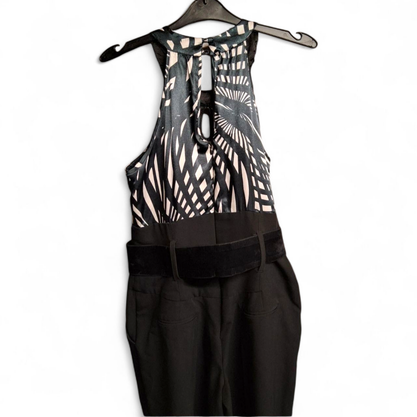 Julien Macdonald Black & White Halterneck Jumpsuit – Size 10
