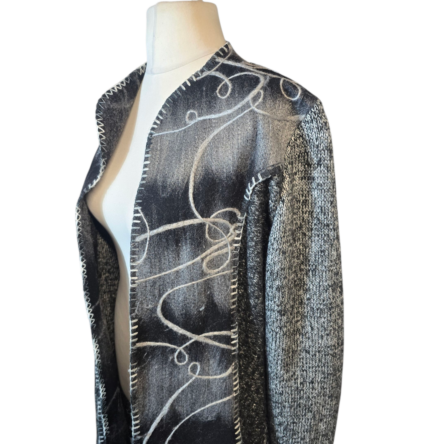 Klass Grey & Black Patterned Open Midi  Cardigan – UK Size 16