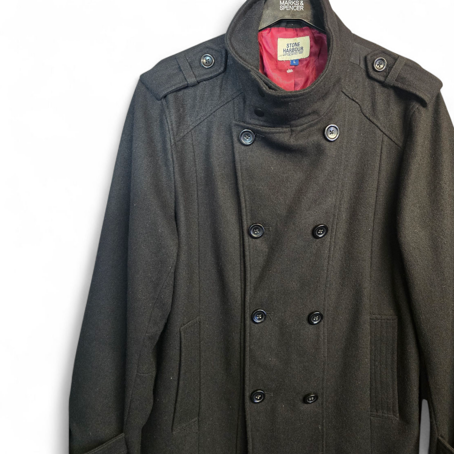 Stone Harbour Men’s Black Wool Blend Winter Coat – Size L