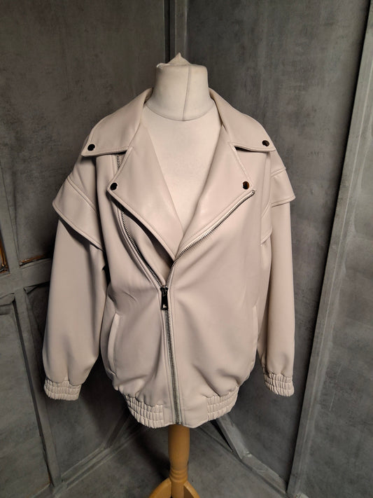 Missguided Cream Oversized Biker Jacket – Size 8