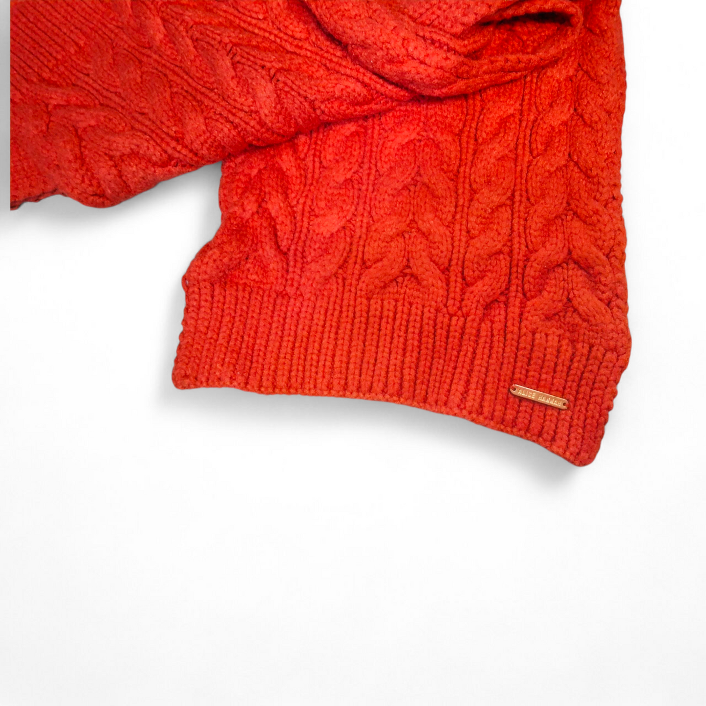 Alice Hannah Red Knitted Scarf – Cable Detail – 64" x 8"