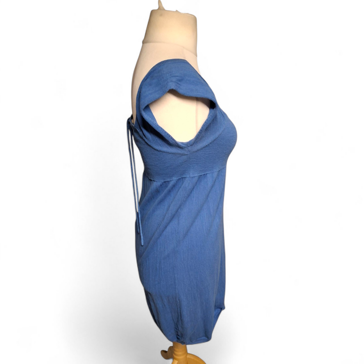 Zara Knit Blue Square Neck Dress – Size M (UK size 10/12) – Tie Back & Short Sleeve