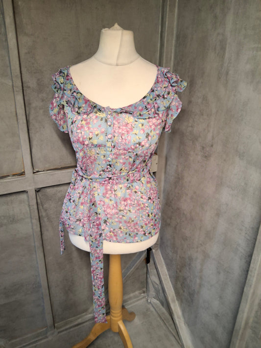 Topshop Floral Frill Sheer Blouse– Size 12