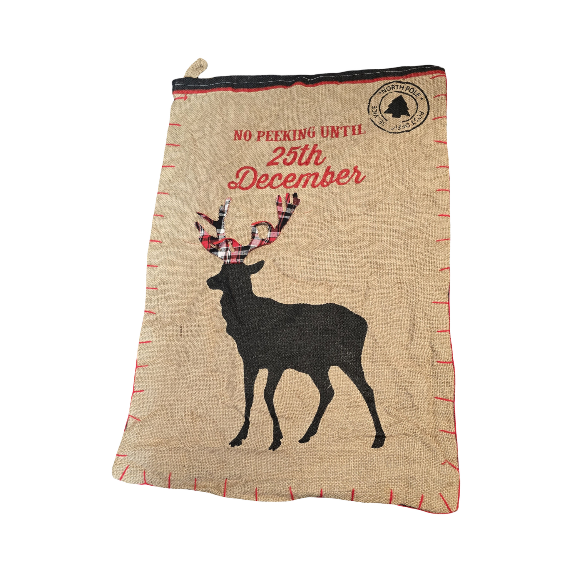 Christmas Hessian Gift Sack – Reindeer Print – W19” x L26.5”
