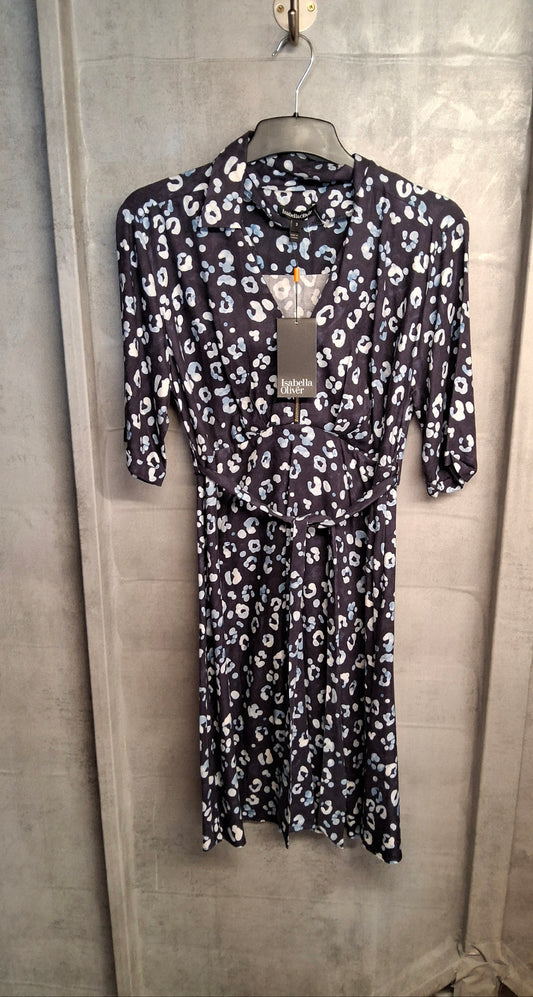 Isabella Oliver Navy Animal Print Maternity Nursing Dress – Size 12, Belted, RRP £129