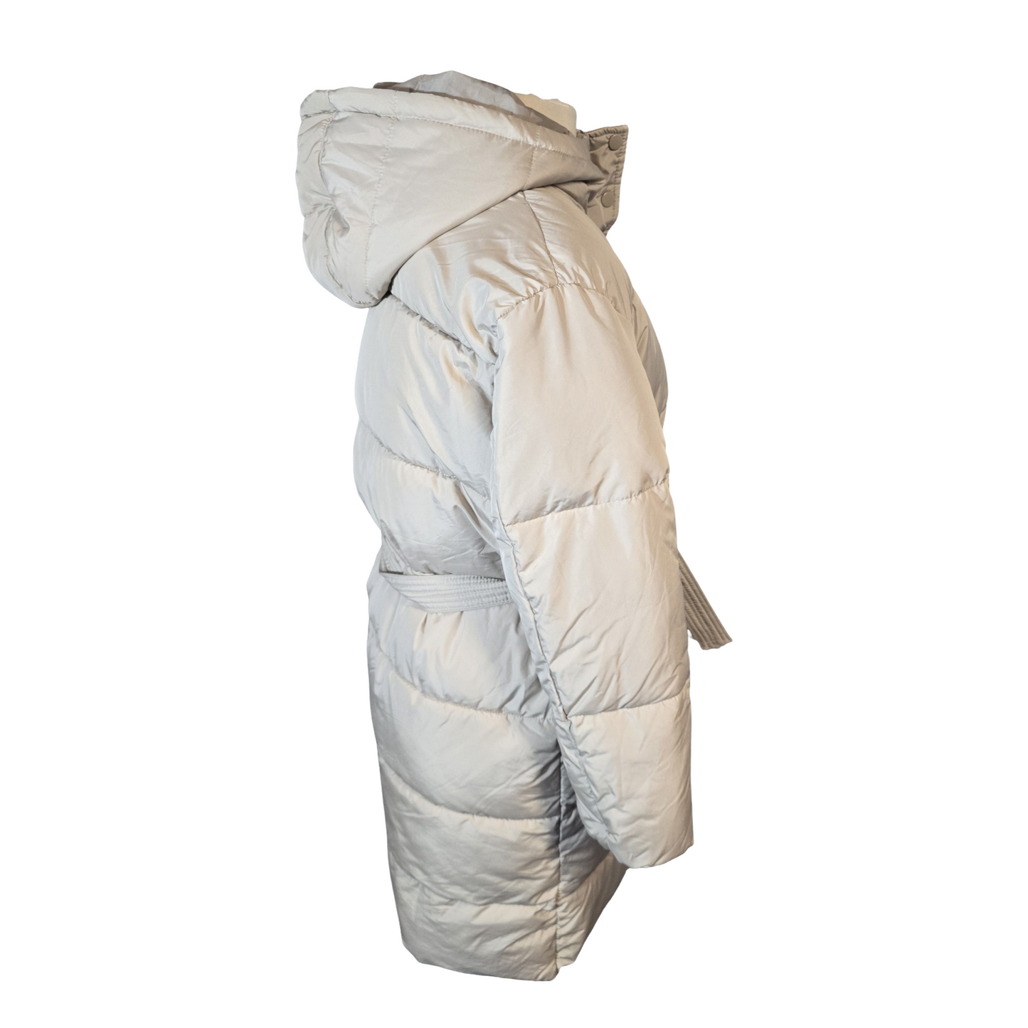 New Look Petite Cream Puffer Midi Coat – Belted, Hooded – Size 8