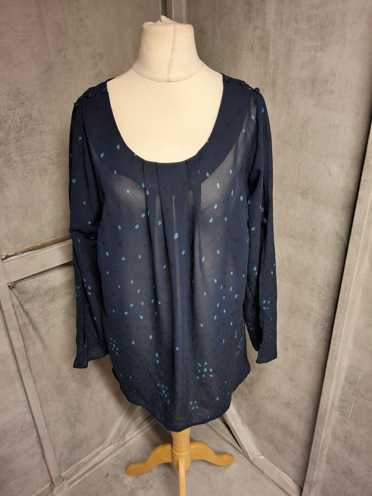Navy Sheer Long Sleeve Tunic Top – Rogers & Rogers – Size 18
