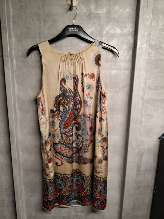 Wallis Beige & Paisley Print Sleeveless Dress – Size 10 – Boho Meets Chic