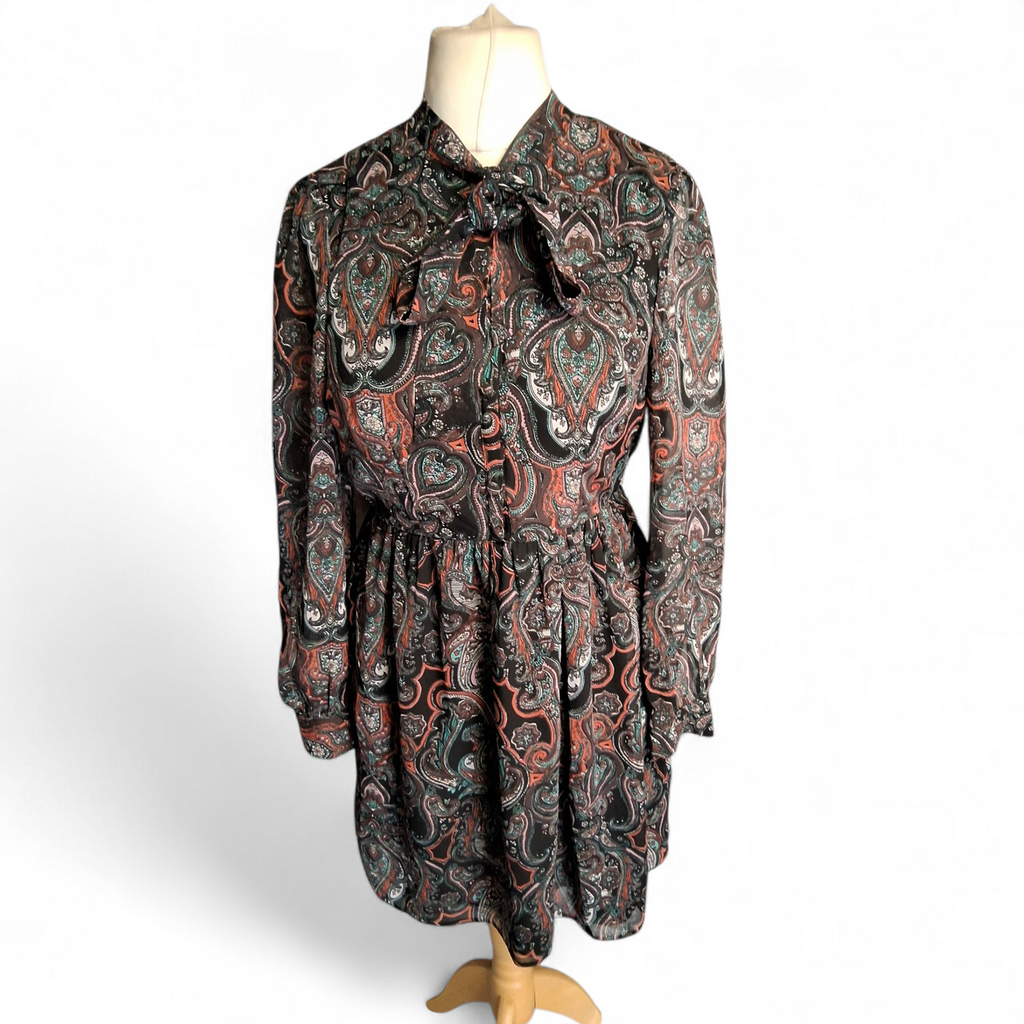 Miss Selfridge Petite Black Paisley Print Mini Dress – Size 12 – NWT