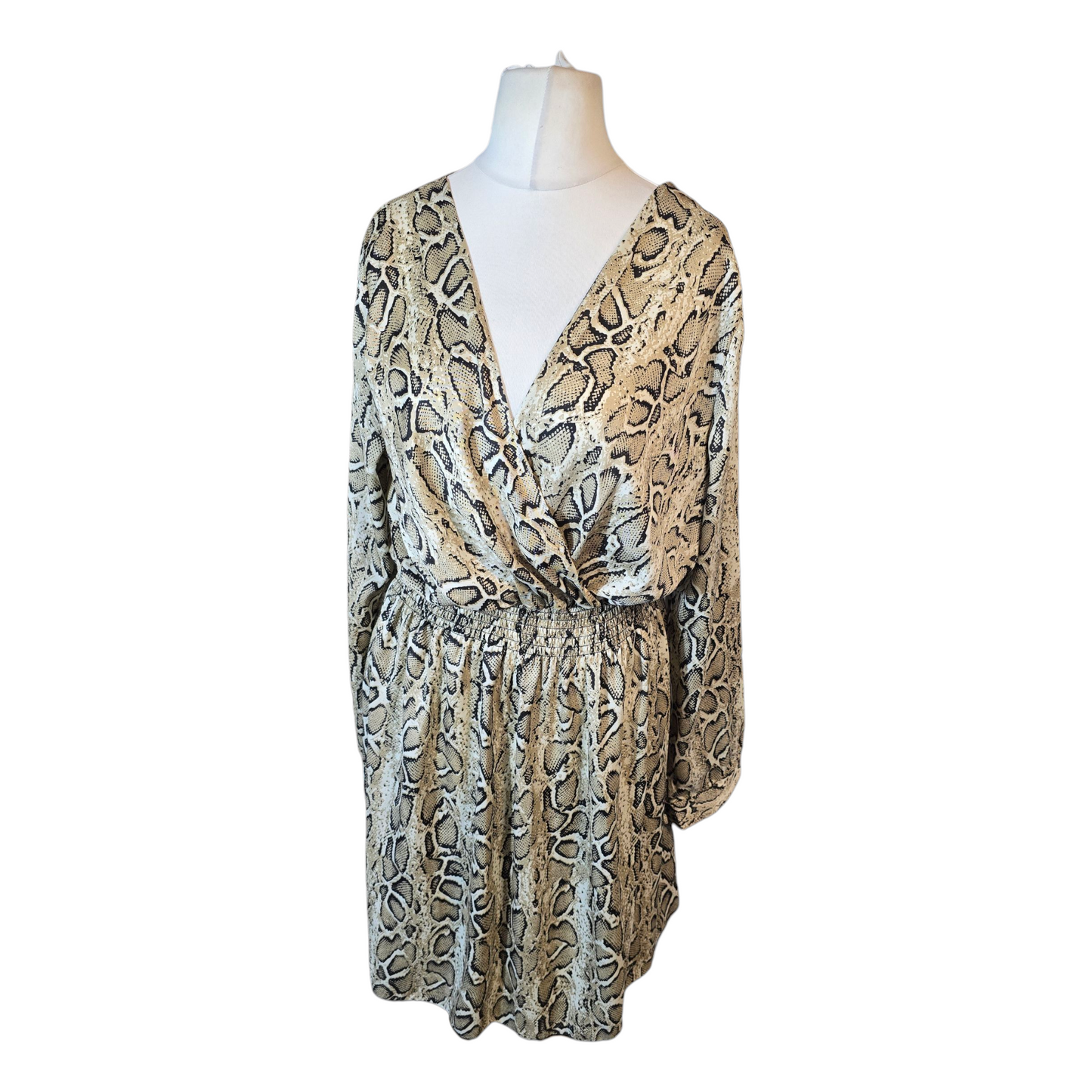 Cameo Rose Beige Snake Print Dress – Size 16 – Knee Length Statement
