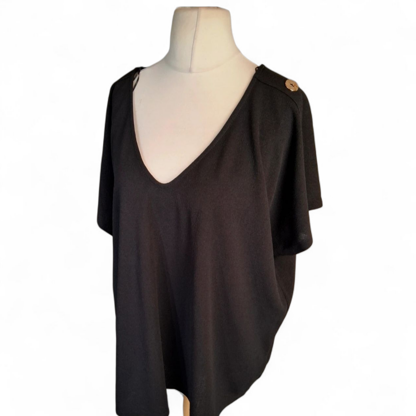 Matalan Curve Black Button-Detail Top – Size 24 – NWT RRP £15