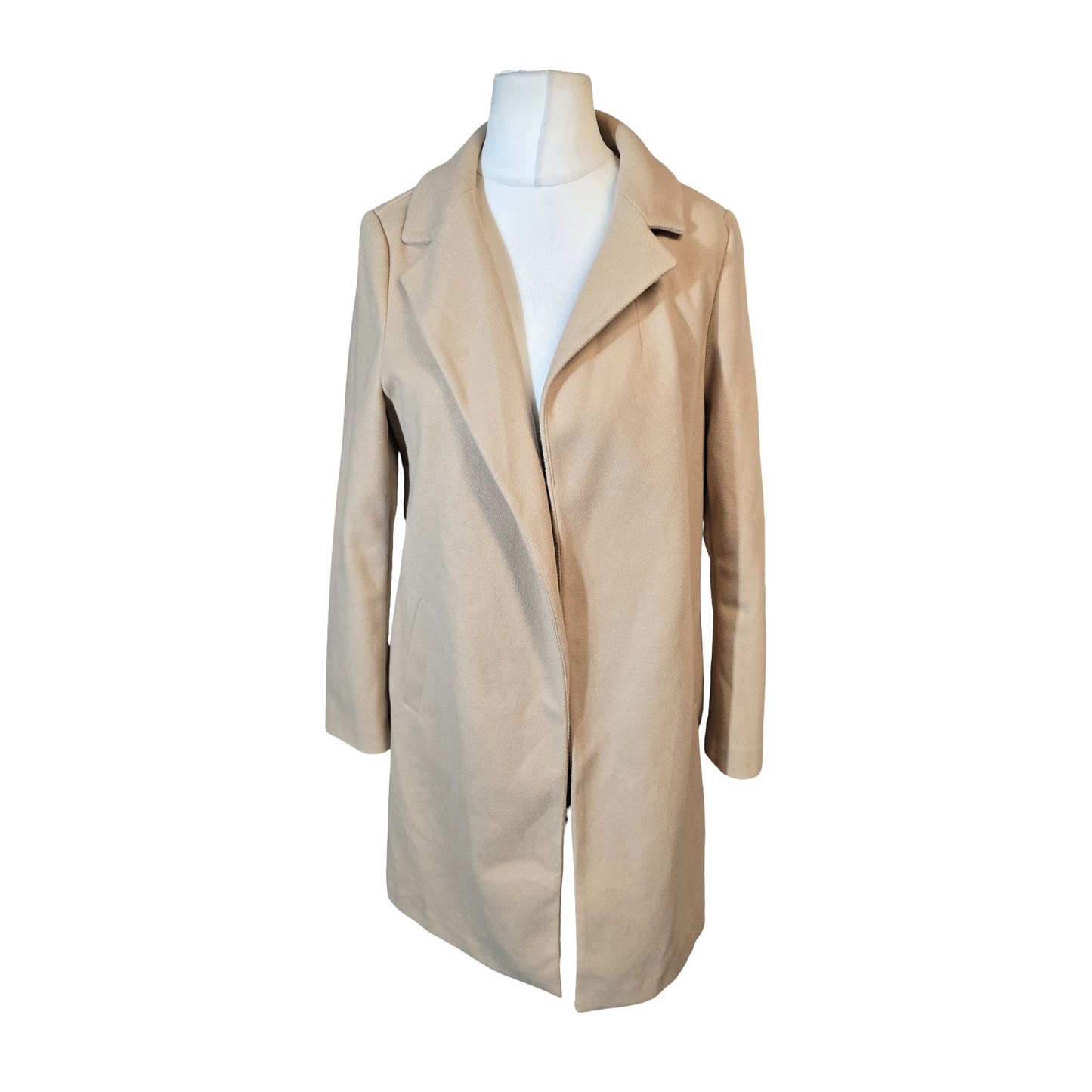 New Look Camel Beige Overcoat – Size 12 – Open Style with Pockets