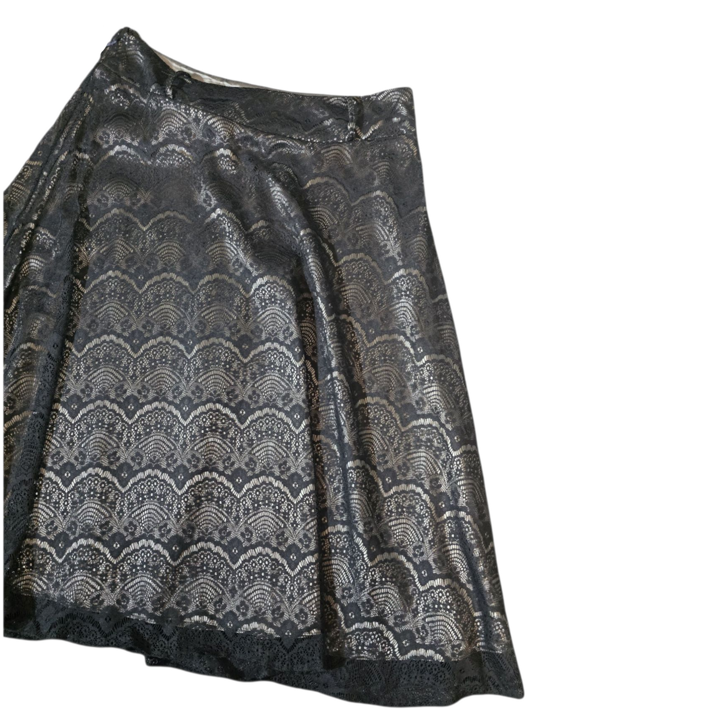 Wallis Black Netted Flared Midi Skirt – Size 14 – Grey Lining, Elegant & Versatile