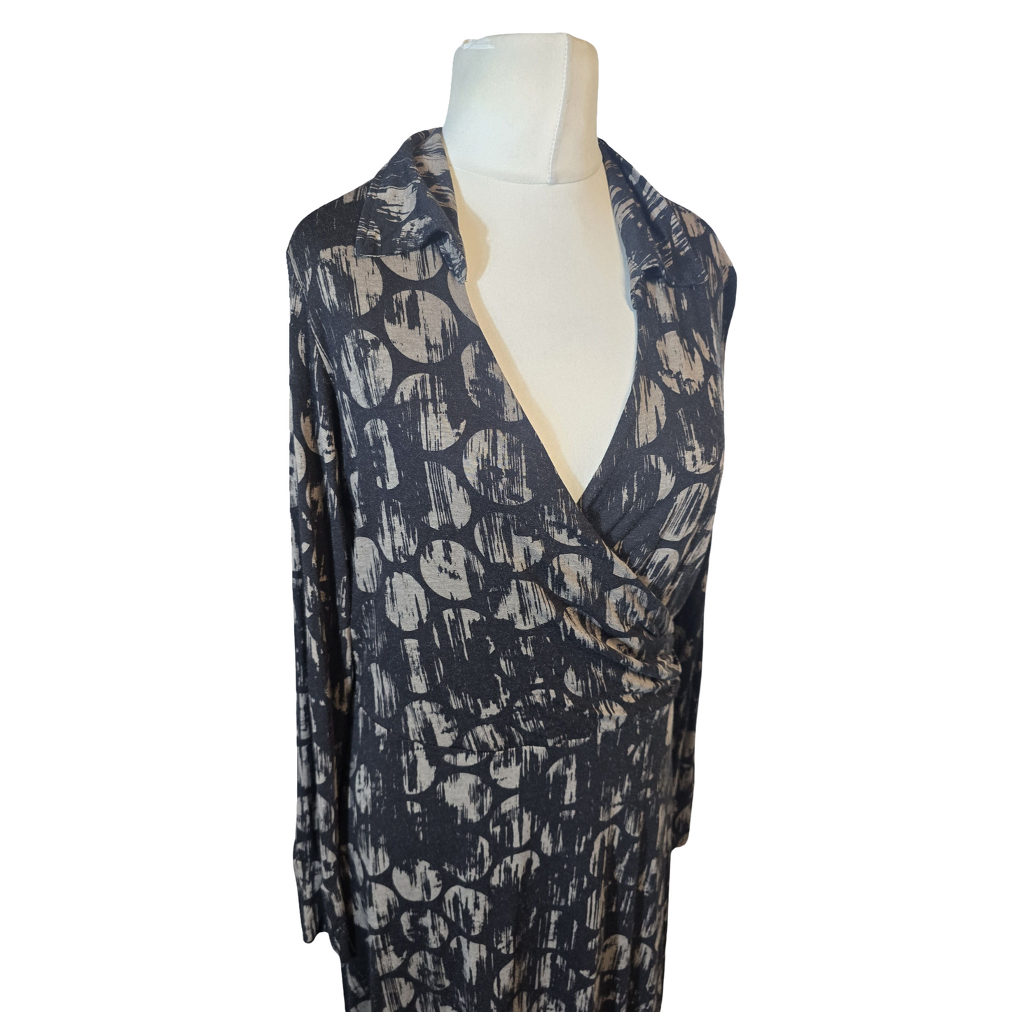 Artigiano Black & Brown Patterned Midi Dress – Size 14