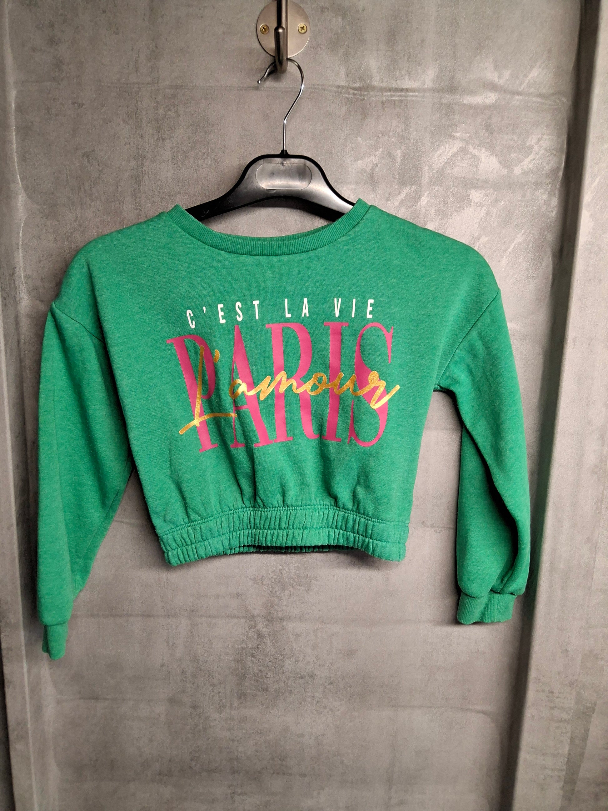 Matalan Green Cropped Jumper – Girls 8 Years – Cotton & Polyester – Paris Graphic