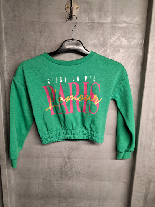 Matalan Green Cropped Jumper – Girls 8 Years – Cotton & Polyester – Paris Graphic