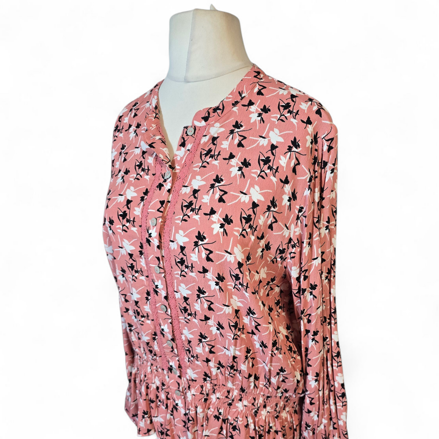 M&S Pink Floral Peplum Blouse – Size 18 – 100% Cotton Button Front