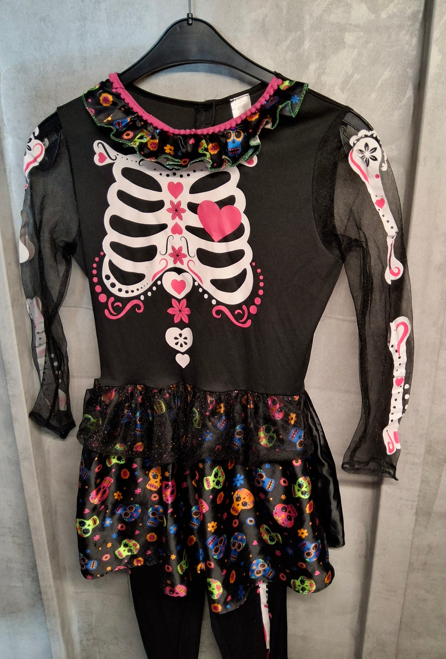 F&F Girls Black Skeleton Halloween Costume – Size 13–14 Years