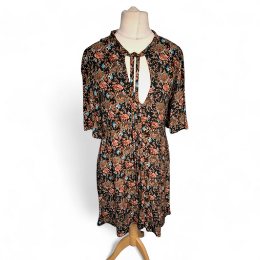 Cooperative Black Multicoloured Tie-Neck Dress – Size M (UK size  10/12) – 100% Viscose