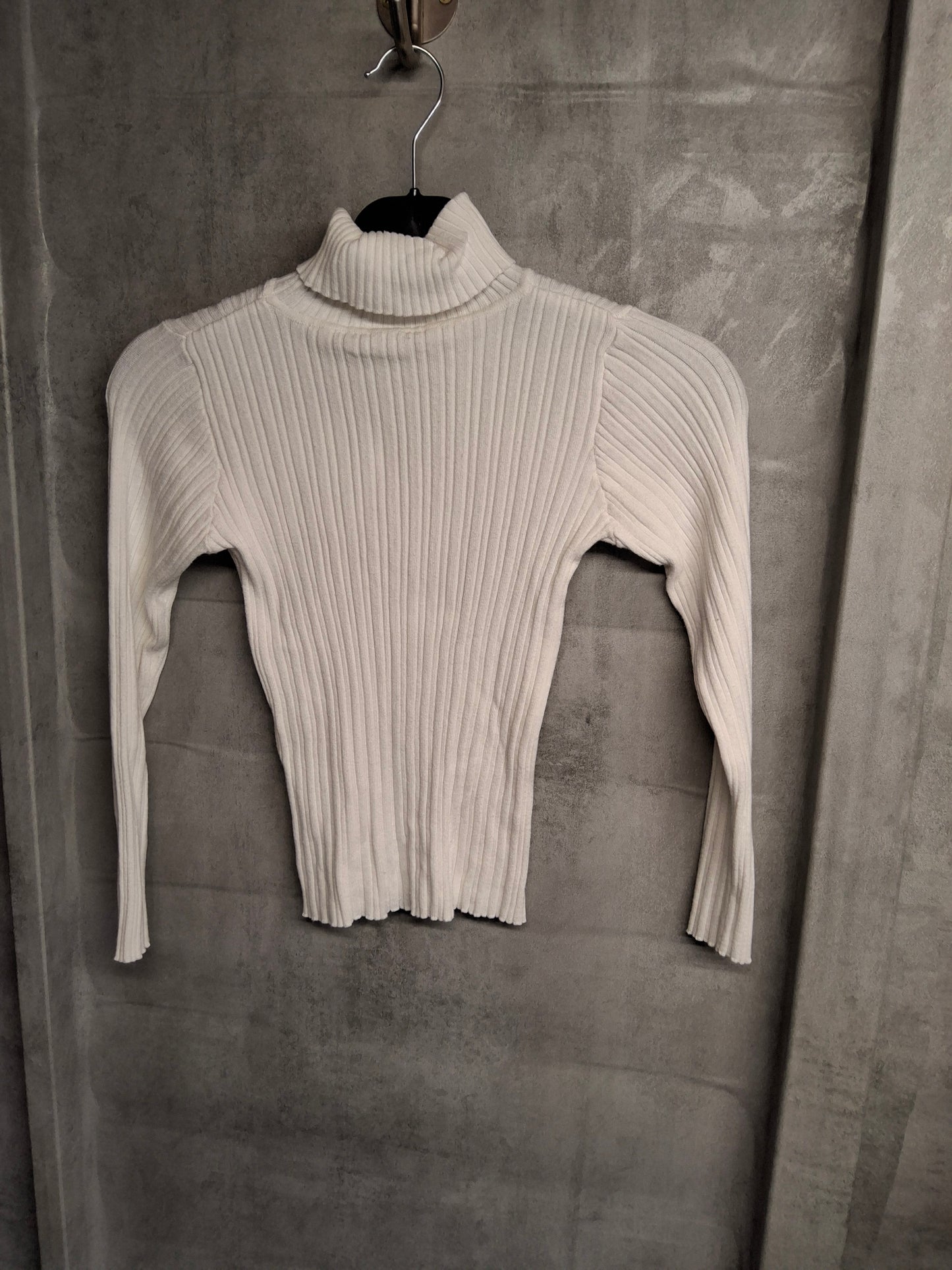 Nutmeg White Ribbed Turtleneck Top – Girls 8-9 Years – Cotton Polyester