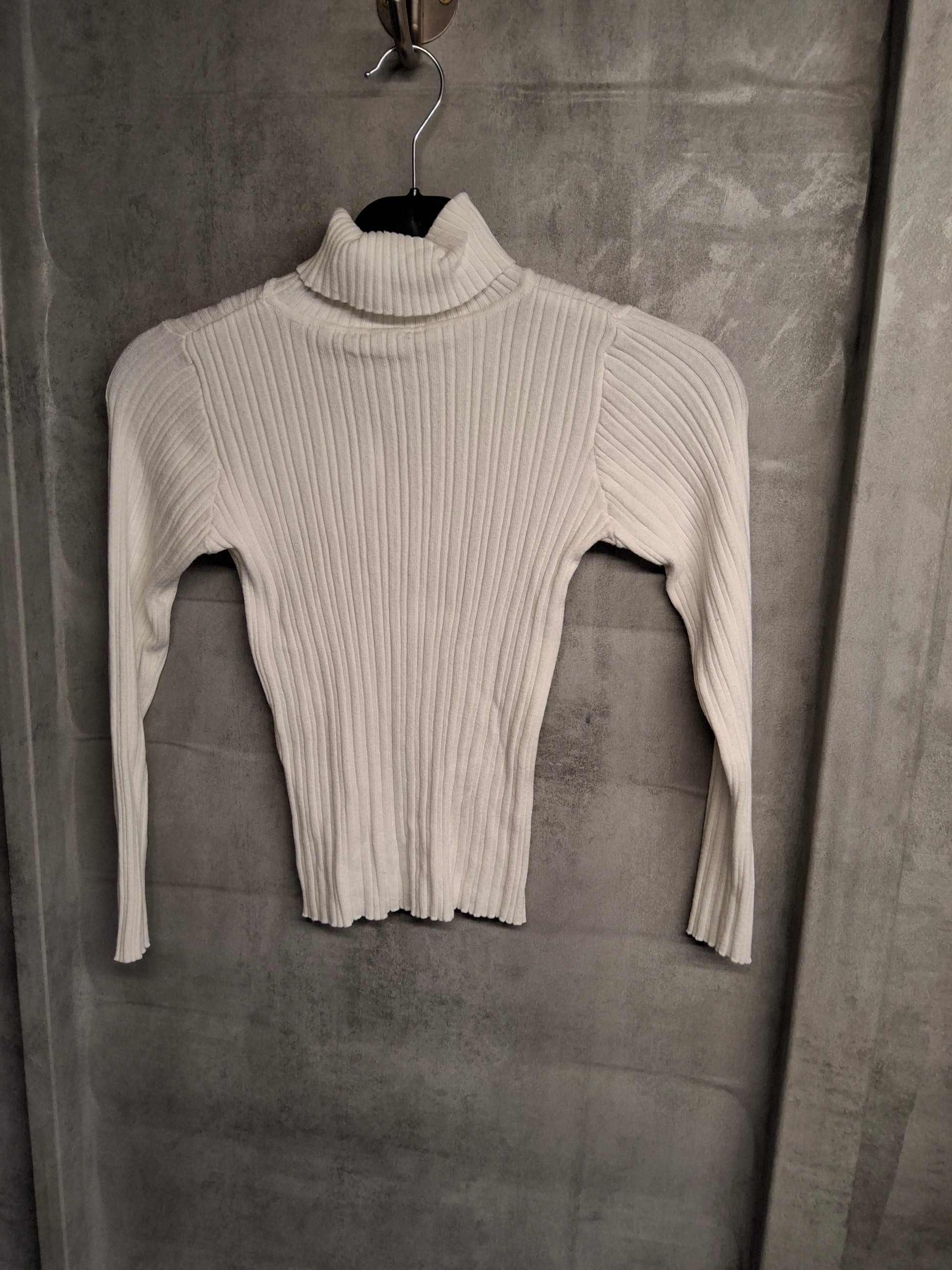 Nutmeg White Ribbed Turtleneck Top – Girls 8-9 Years – Cotton Polyester