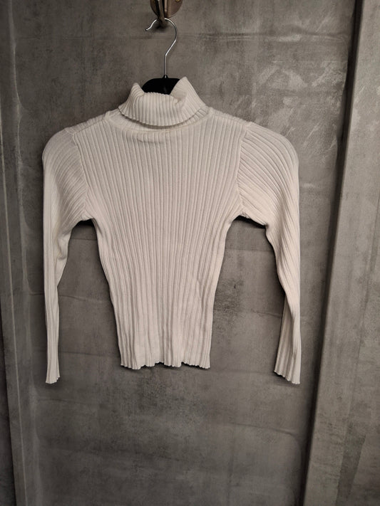 Nutmeg White Ribbed Turtleneck Top – Girls 8-9 Years – Cotton Polyester
