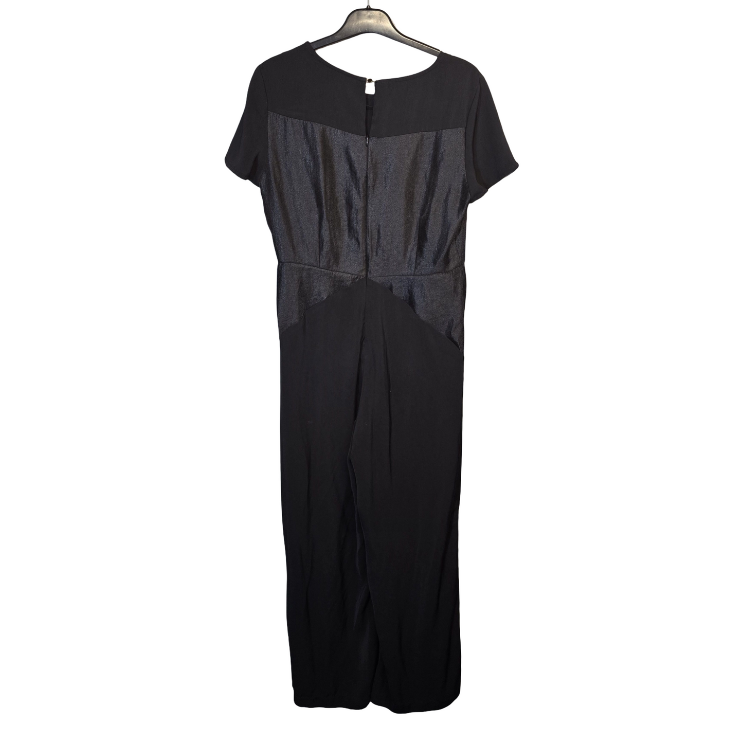 M&S Black Silky Short-Sleeve Flared Leg Jumpsuit – Size 12 Regular