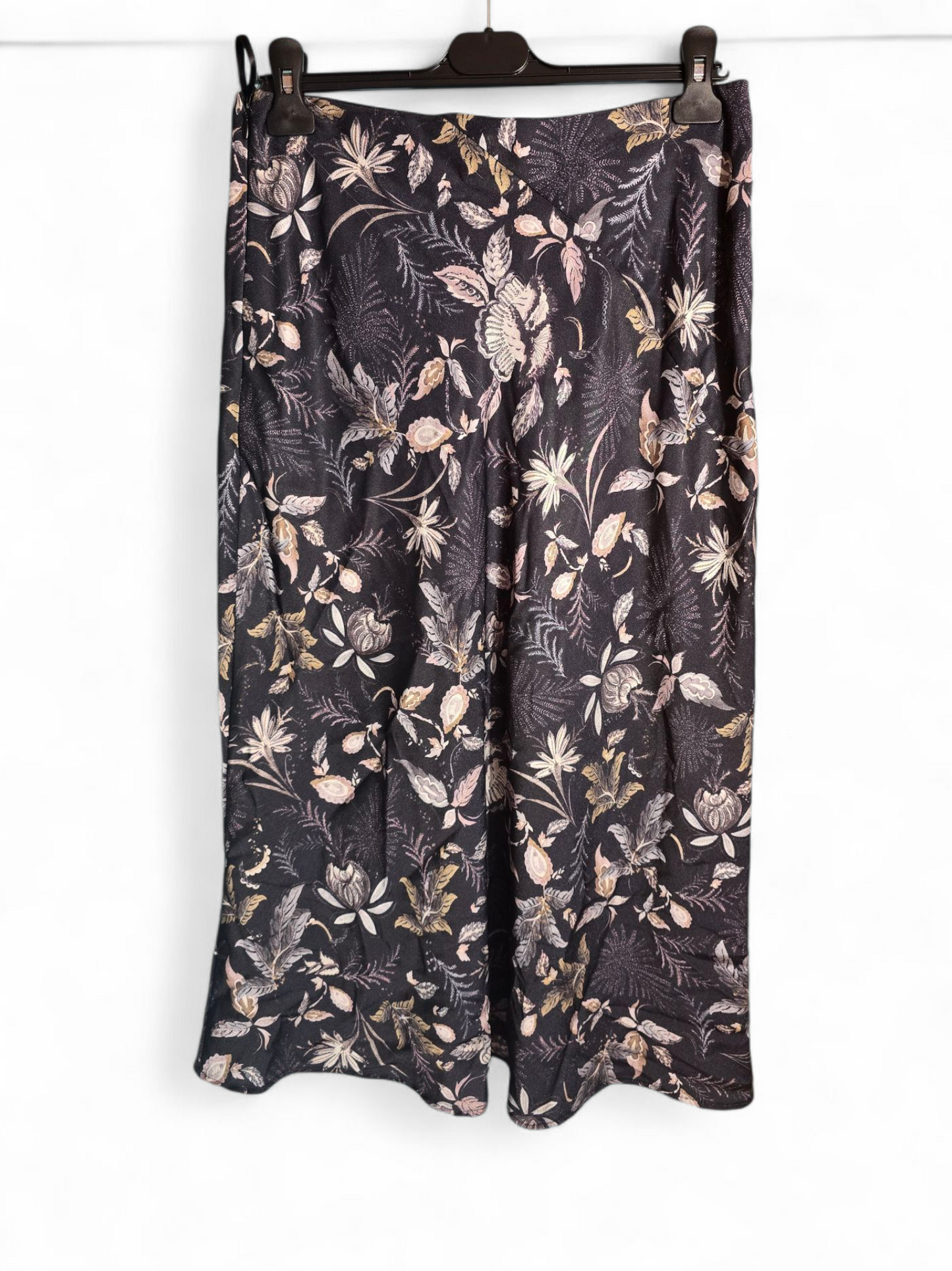 Next Navy & Purple Floral Flared Midi Slip Skirt Size 10 - Silky Feel, Polyester