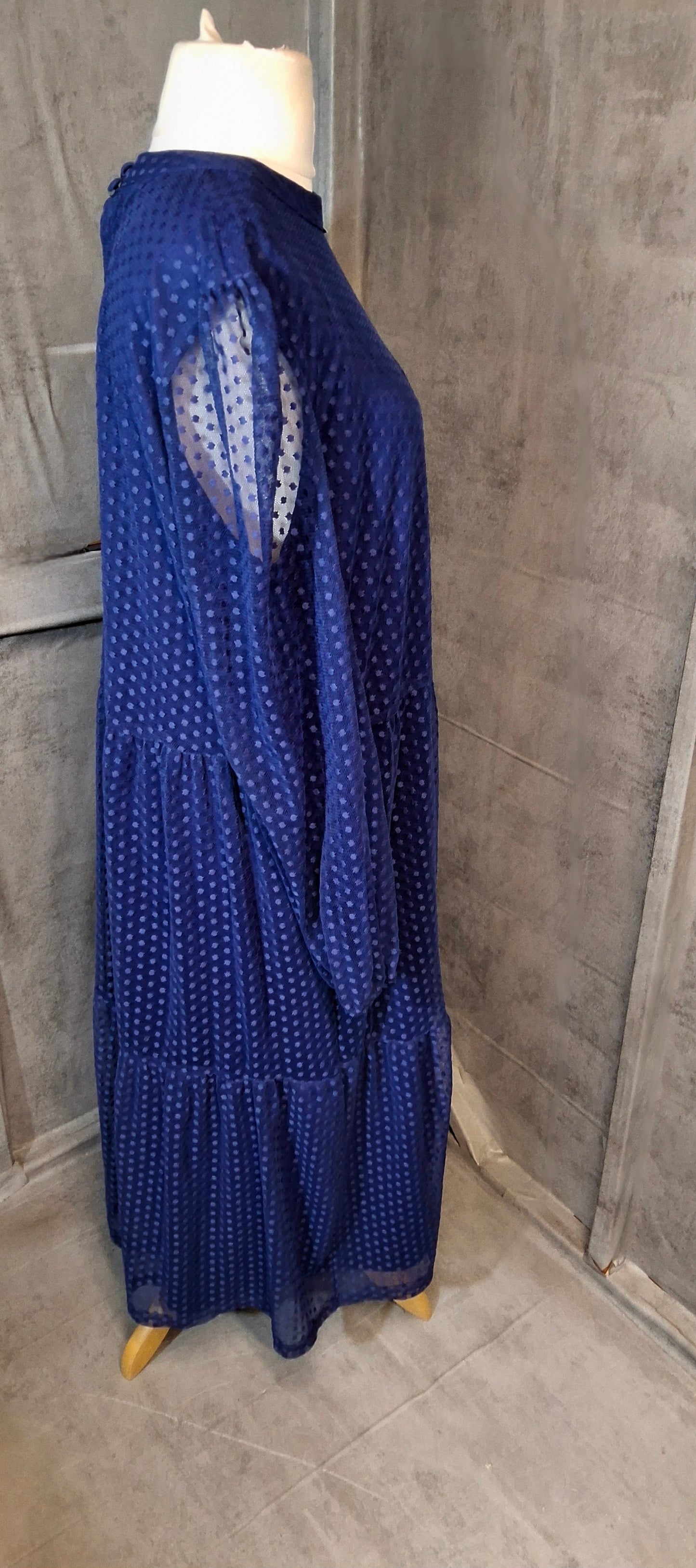 Principles Blue Embossed Polka Dot Tiered Midi Dress – UK 22 – NWT