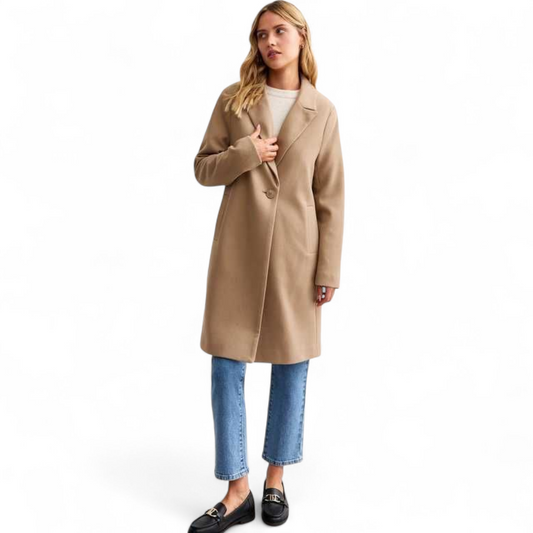 New Look Camel Beige Overcoat – Size 12 – Open Style with Pockets