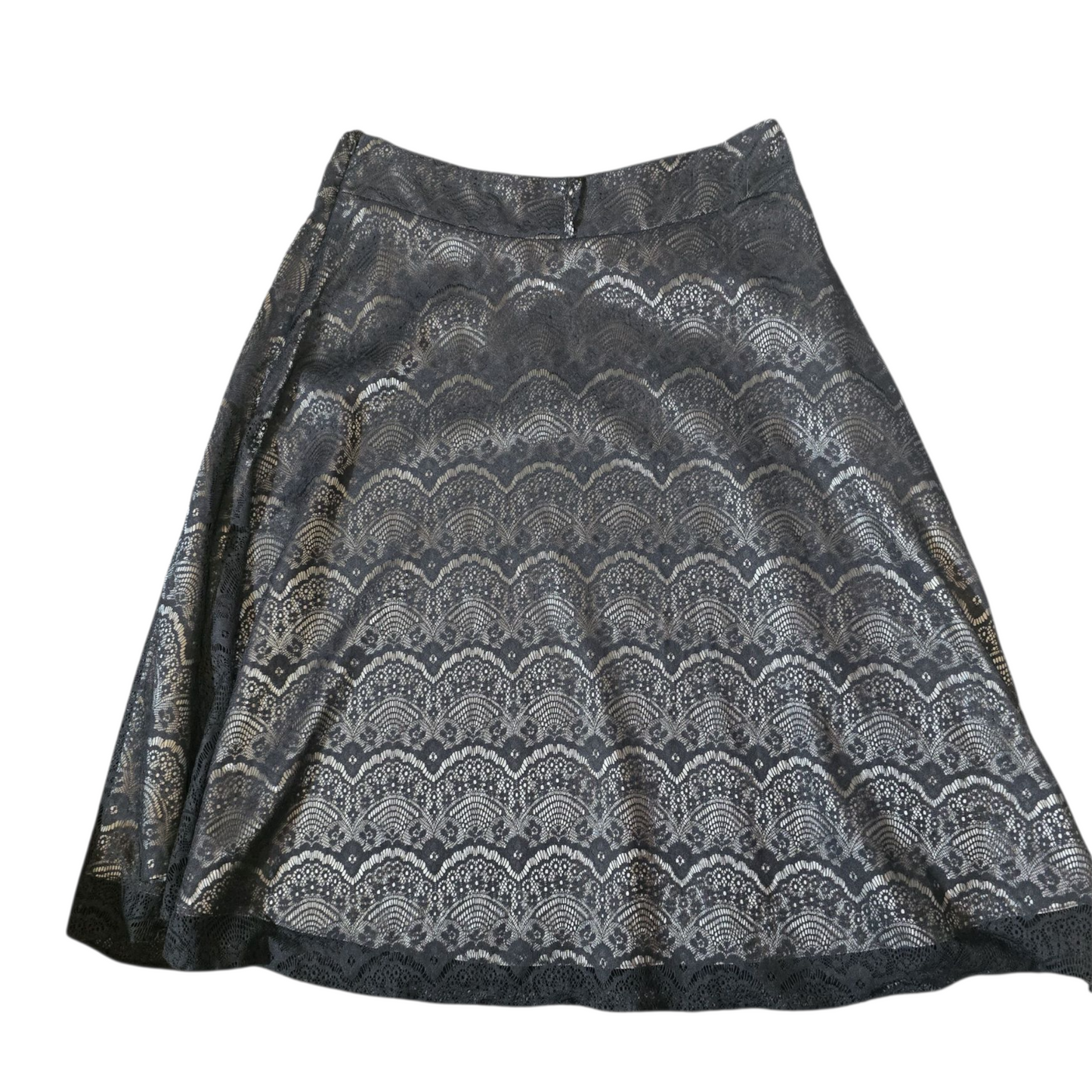 Wallis Black Netted Flared Midi Skirt – Size 14 – Grey Lining, Elegant & Versatile