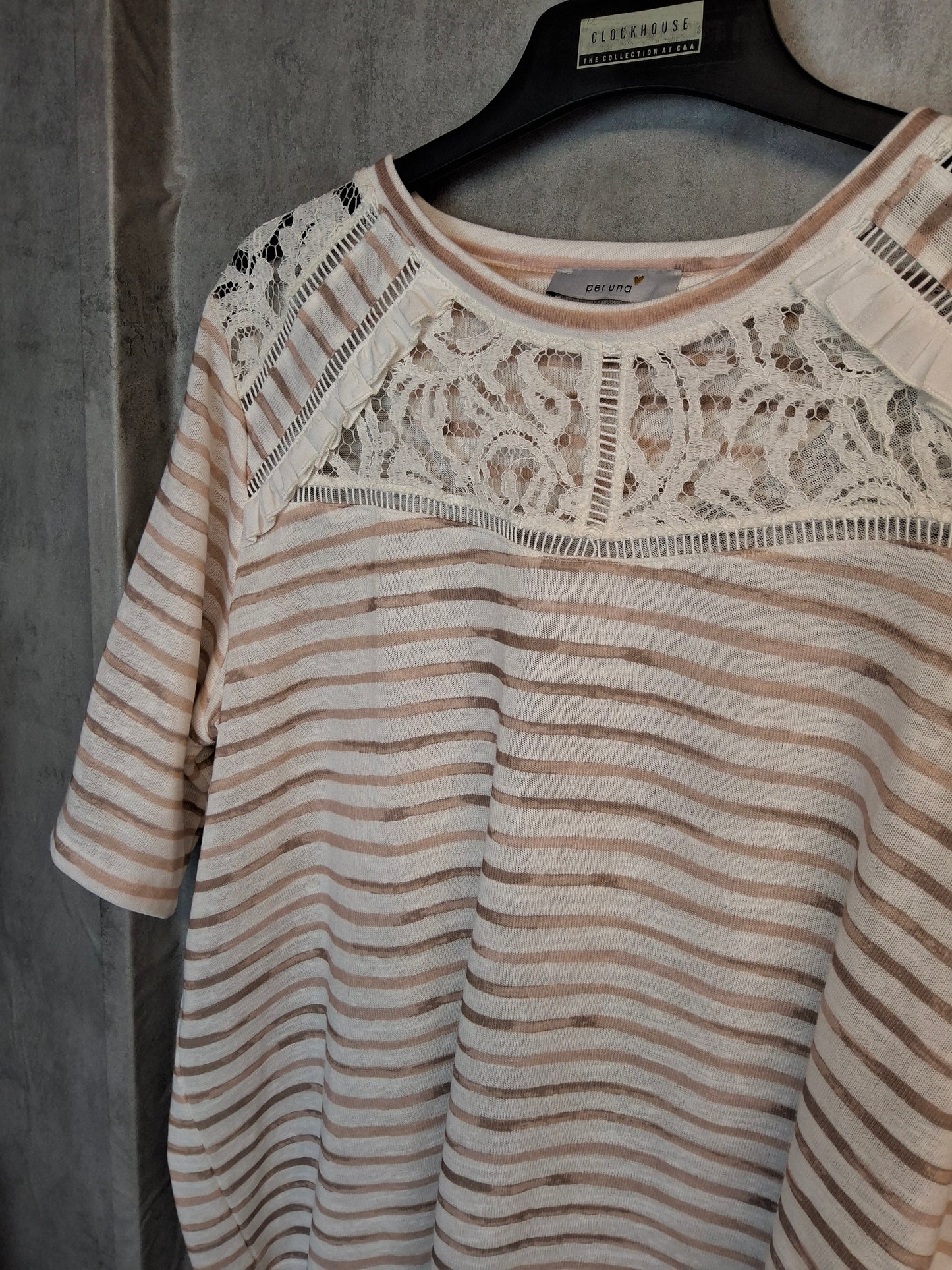 Per Una Stripe Lace Trim T-Shirt Size 22 | Plus Size Casual Cotton Blend Top