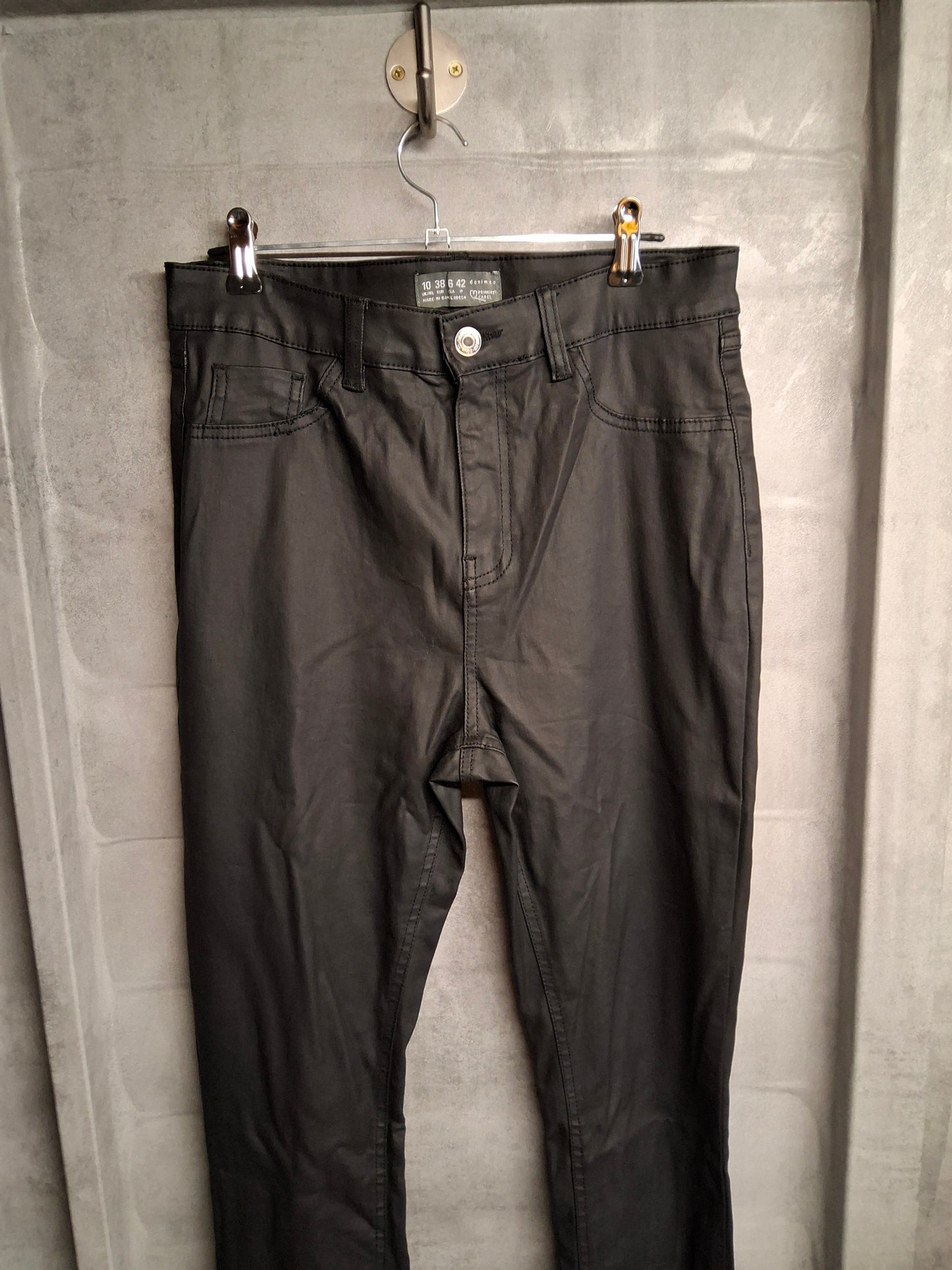 Black Faux Leather Skinny Trousers – Size 10 – High Waisted – Cotton & Polyester