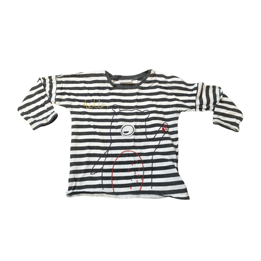 Next Black & White Striped Bear T-Shirt – Boys 6–9 Months – 100% Cotton