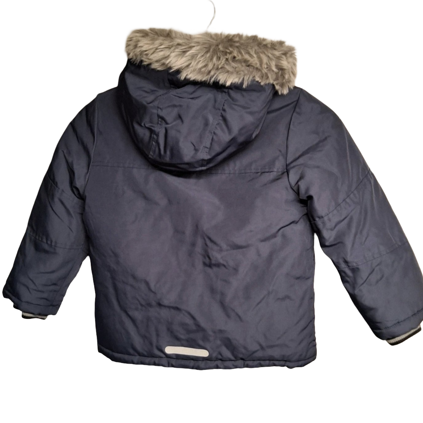 F&F Boys Navy Winter Coat – Faux Fur Hood, Age 5–6yrs