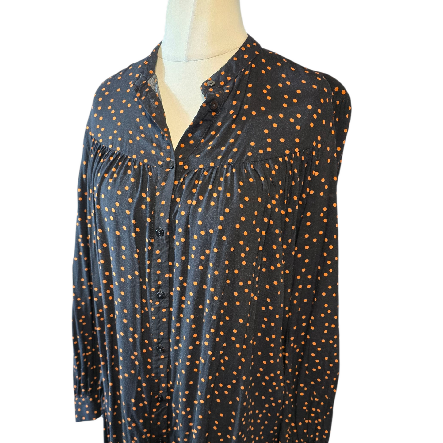 Primark Black & Orange Polka Dot Dress – Long Sleeve – Size 14 – 100% Viscose