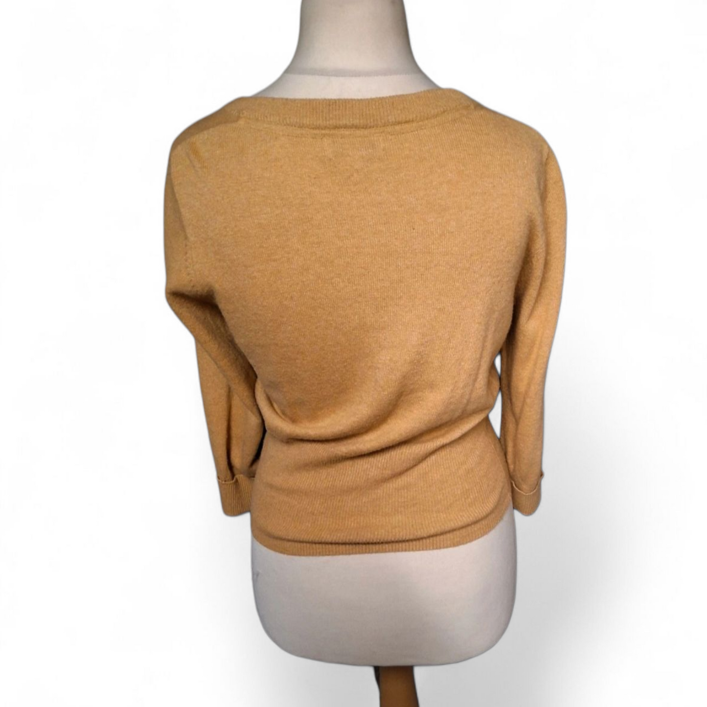 Monsoon Mustard Yellow Cropped Cardigan – Cashmere Angora Blend UK size 10/12 Cosy & Cute