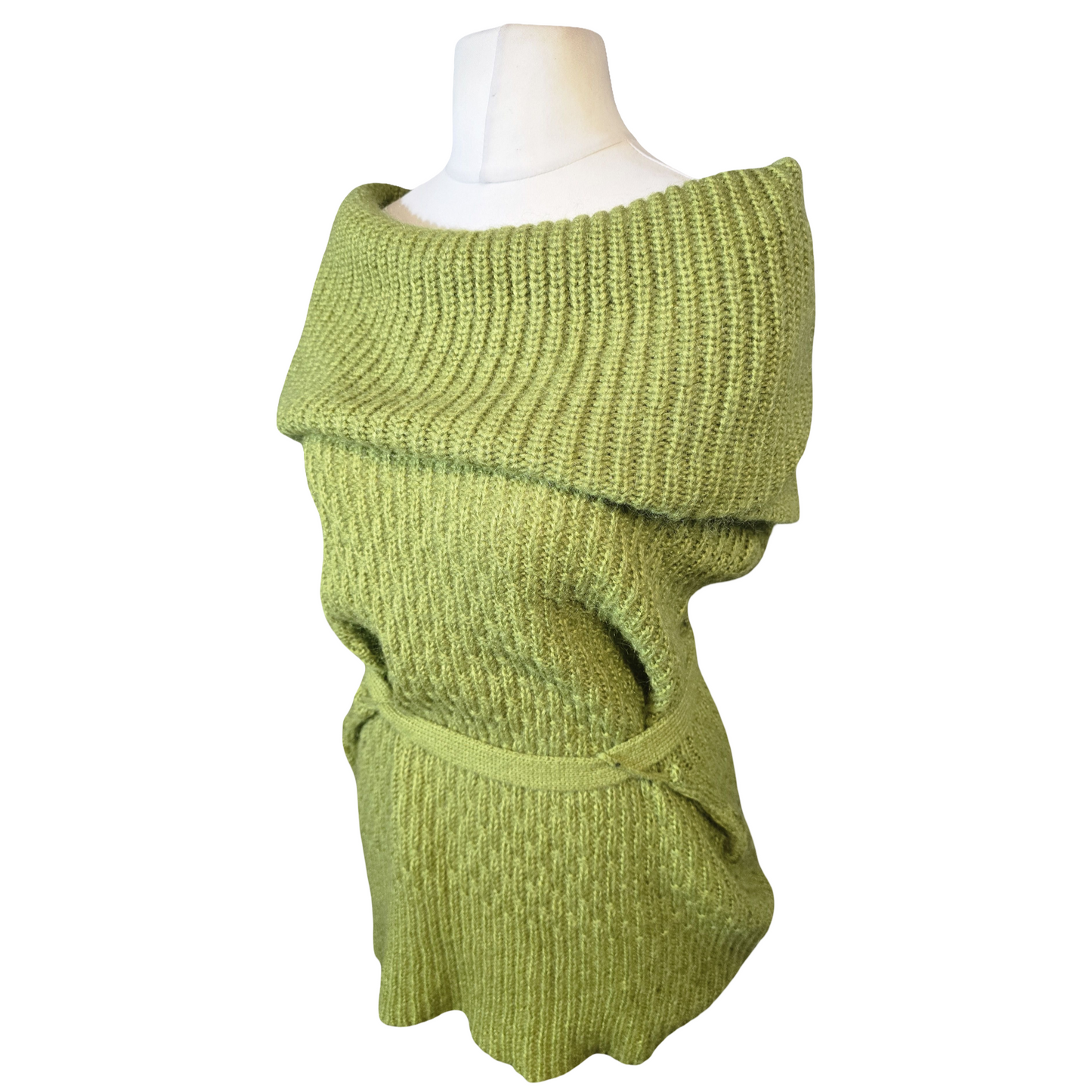 Wallis Green Off-Shoulder Knitted Jumper with Belt – Size 10