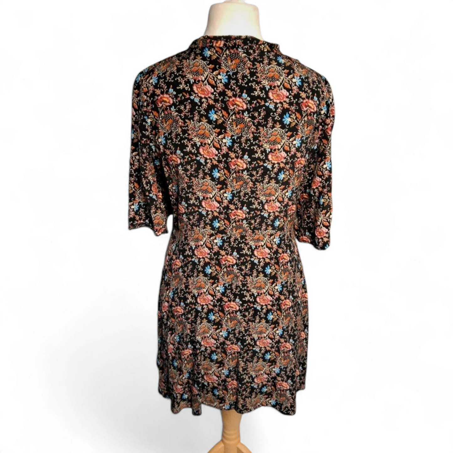 Cooperative Black Multicoloured Tie-Neck Dress – Size M (UK size  10/12) – 100% Viscose